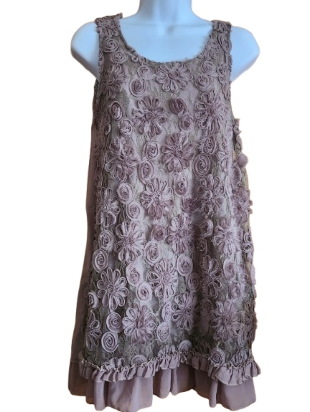 Pretty Angel-Silk Blend Taupe Lace Tunic Size M